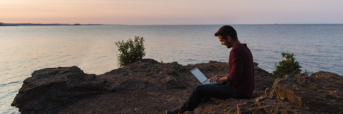 Student using the EAN at Marquette's Black Rocks