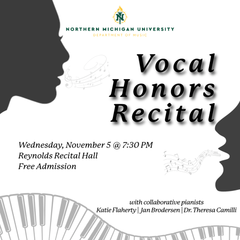 Vocal Honors Recital, Wednesday November 5th at 7:30 PM in Reynolds Recital Hall with collaborative pianists