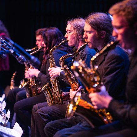 Close up on W23 NMU Jazz Band sax section