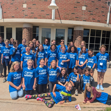 camp staff and students outside of NMU science building